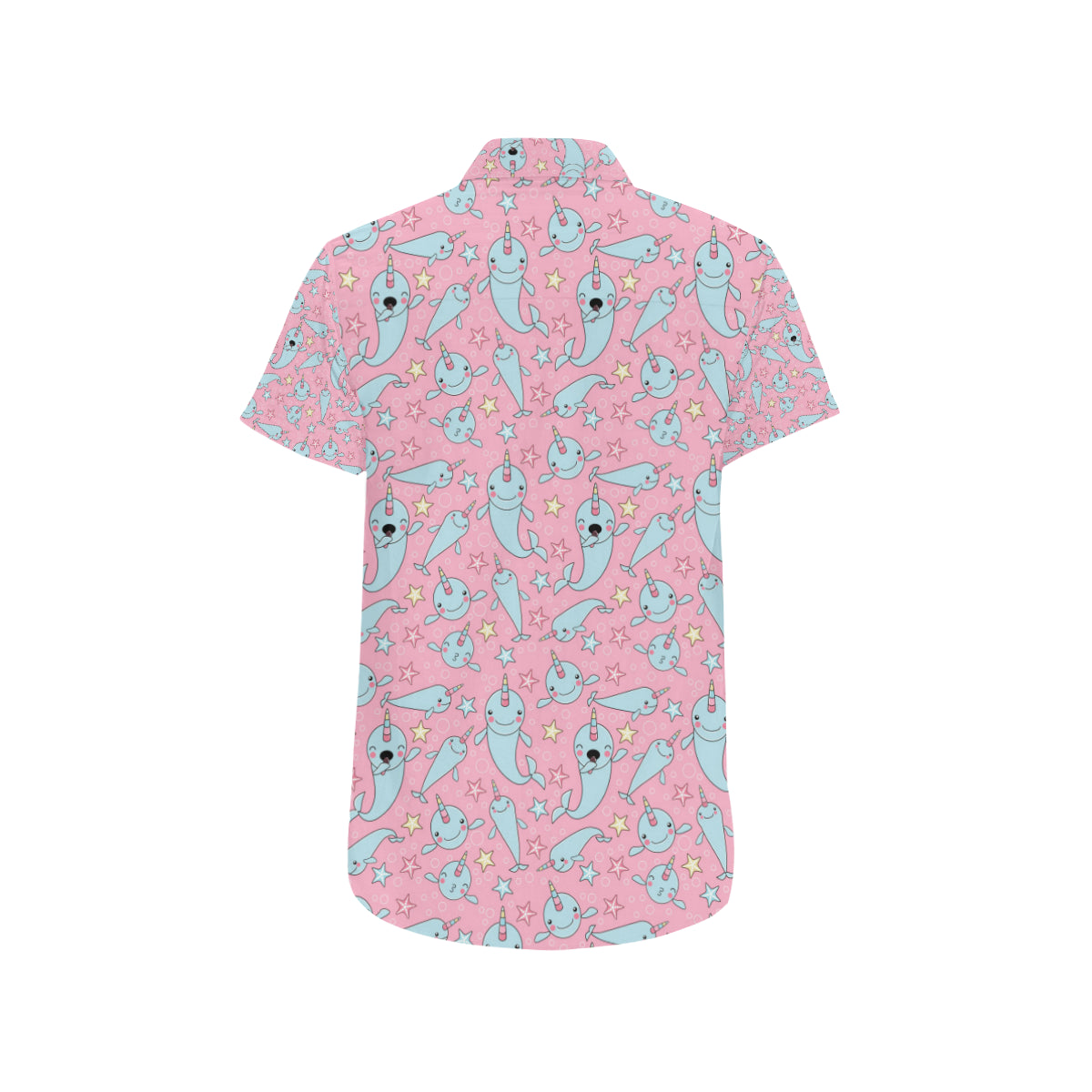 Narwhal Cartoon Cute Print Men's Short Sleeve Button Up Shirt