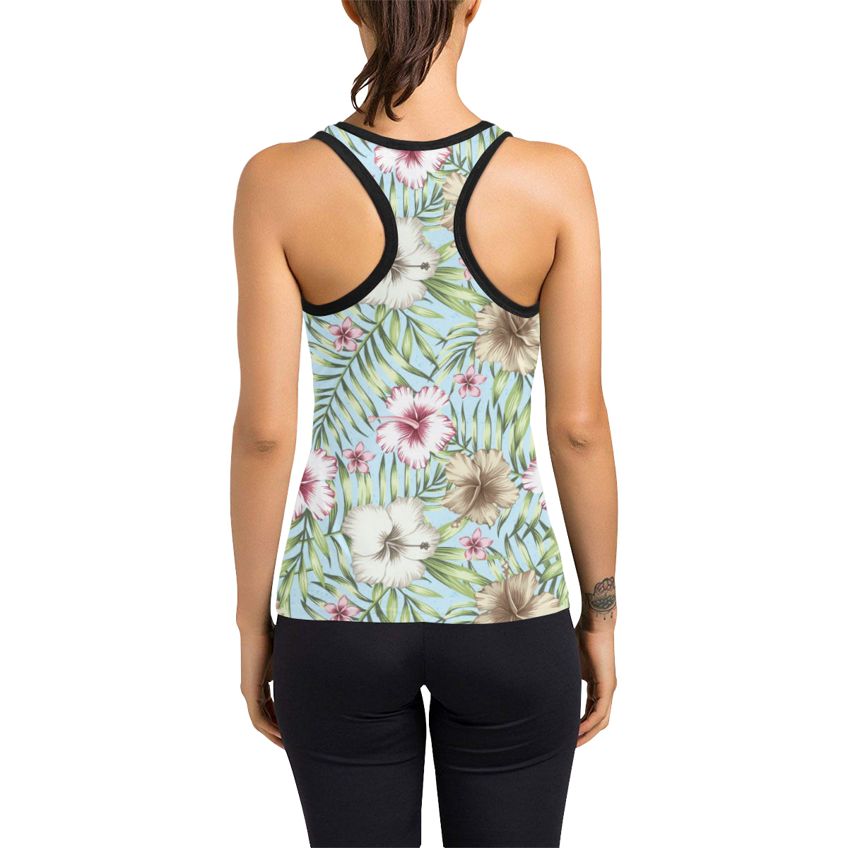 Tropical Flower Pattern Print Design TF05 Women's Racerback Tank Top