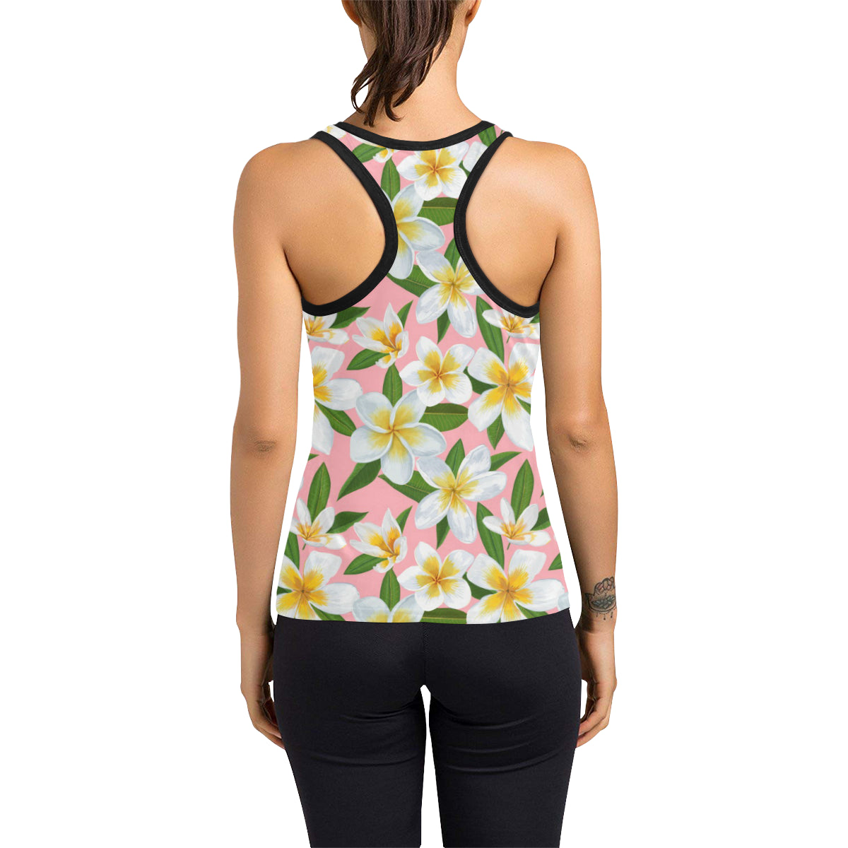 White Plumeria Pattern Print Design PM011 Women's Racerback Tank Top