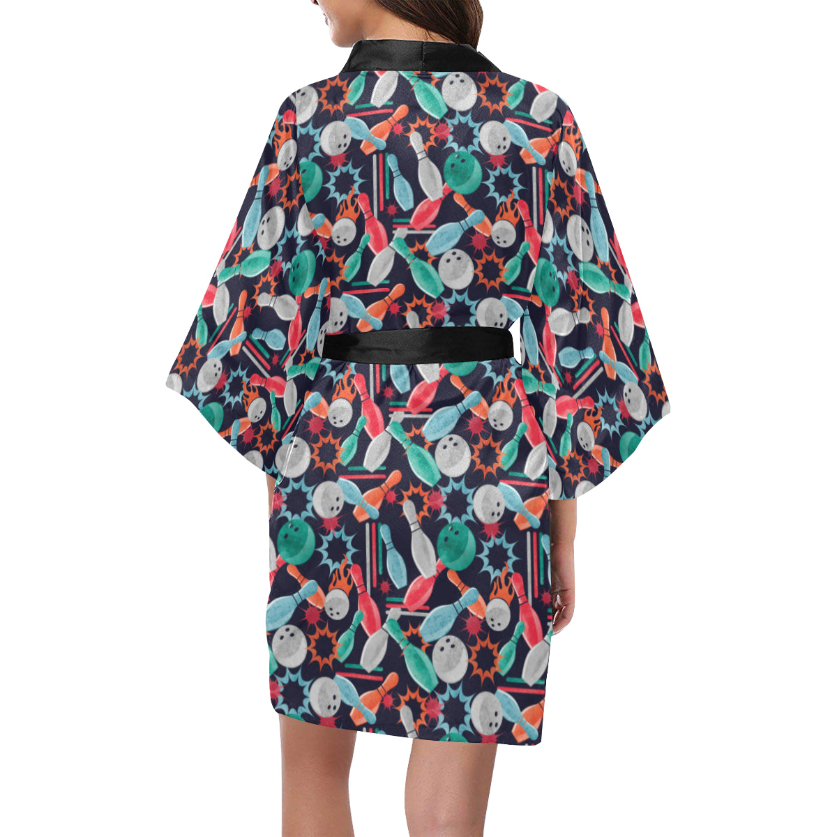 Bowling Pattern Print Design 08 Women's Short Kimono