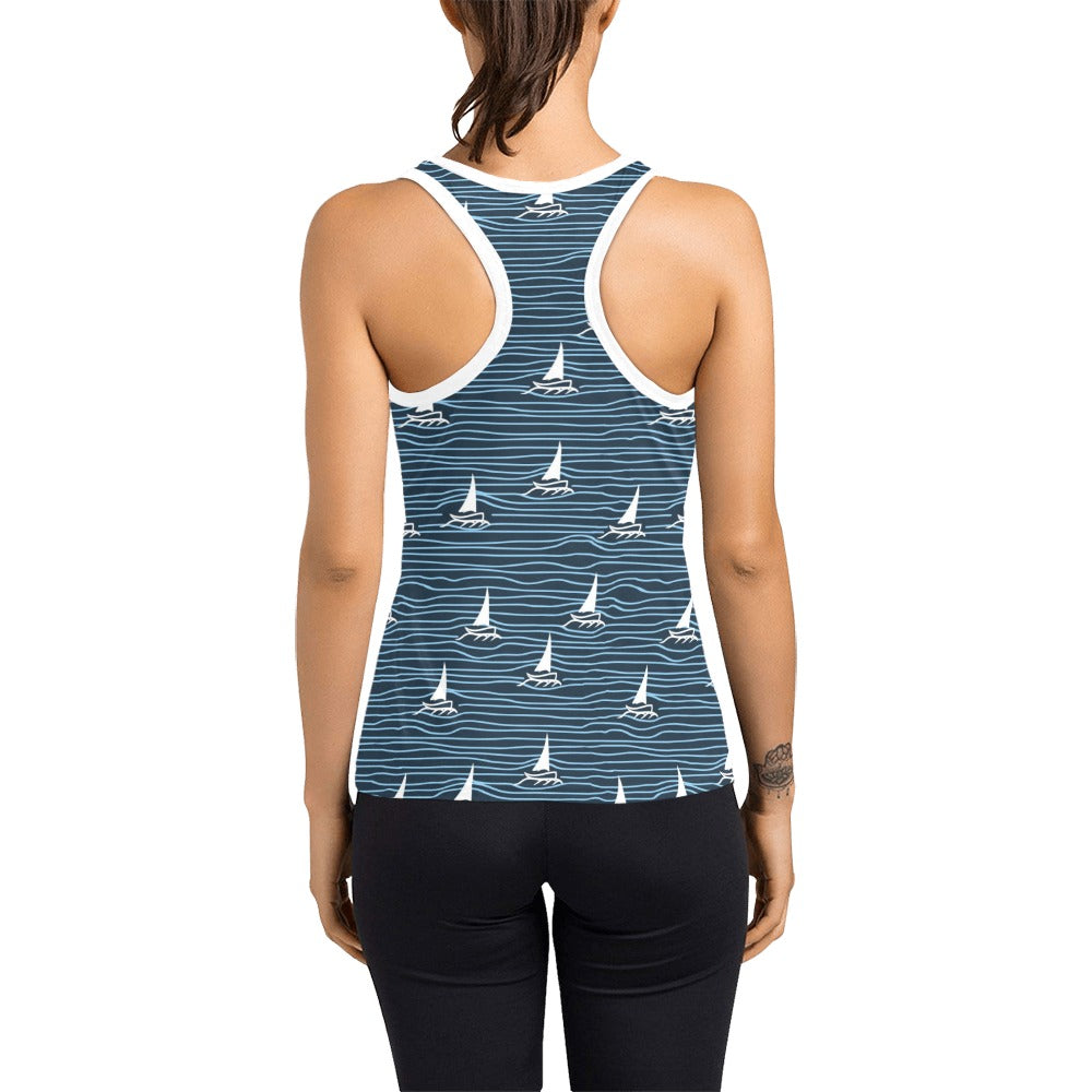 Sailboat Print Design LKS303 Women's Racerback Tank Top