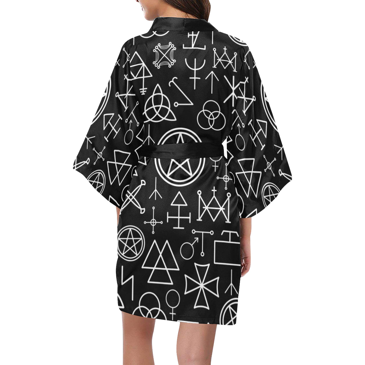 Pentagram Pattern Print Design A02 Women's Short Kimono