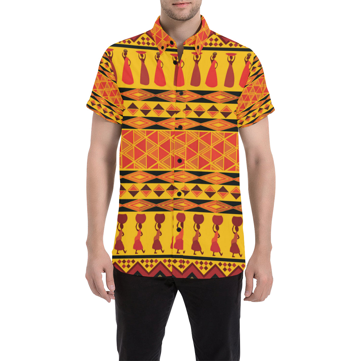 African Pattern Print Design 01 Men's Short Sleeve Button Up Shirt
