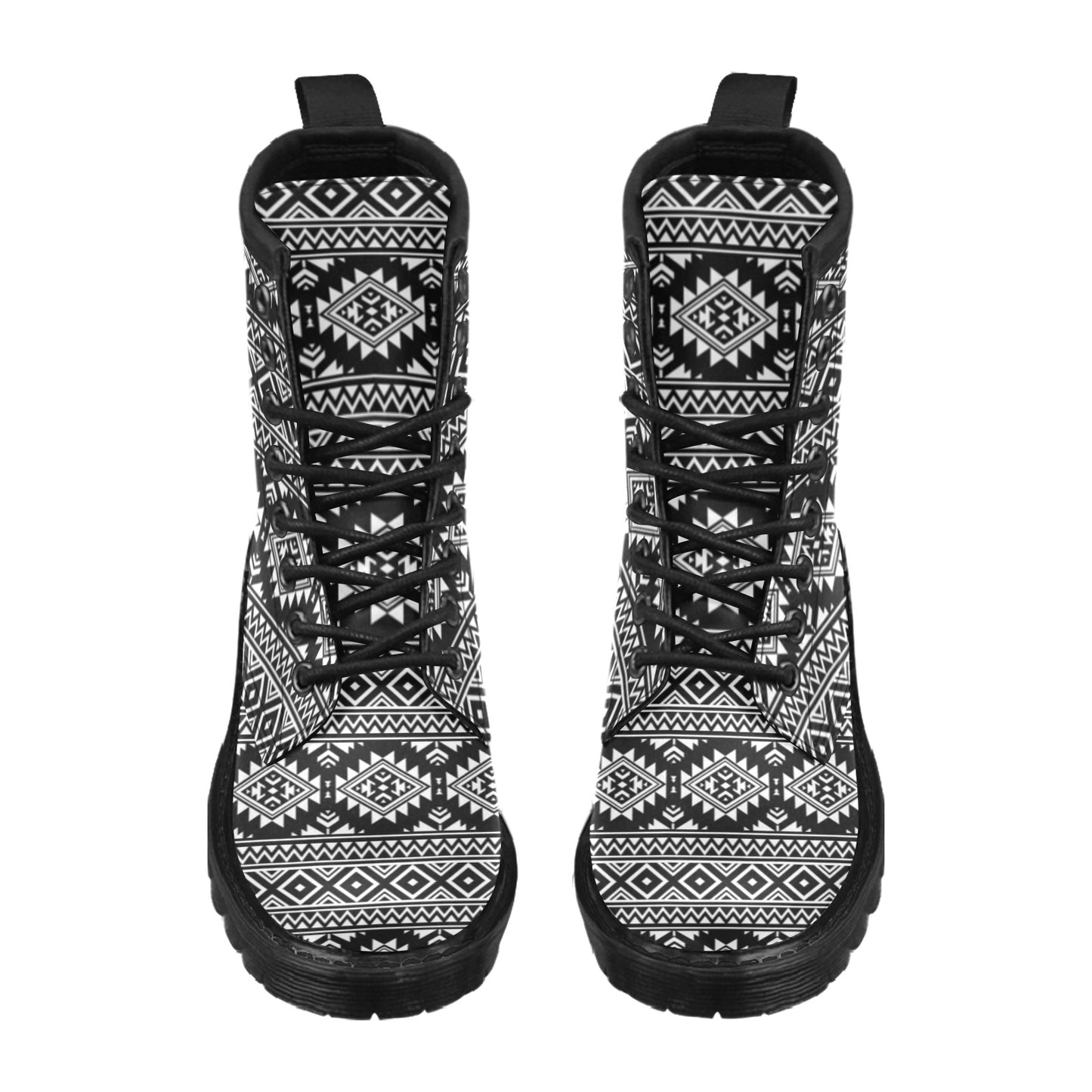 Aztec Black White Print Pattern Women's Boots