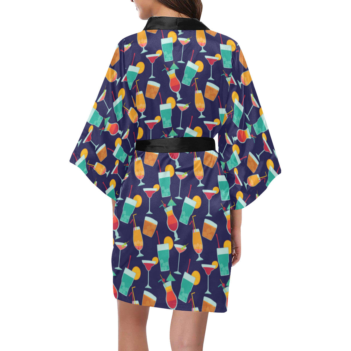 Cocktail Pattern Print Design 06 Women's Short Kimono