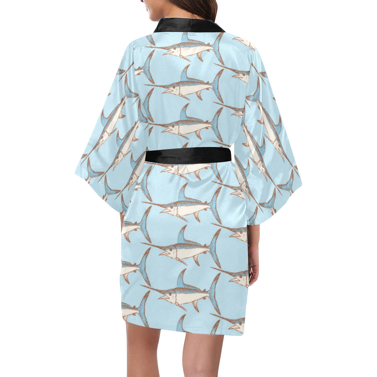 Swordfish Pattern Print Design 01 Women's Short Kimono