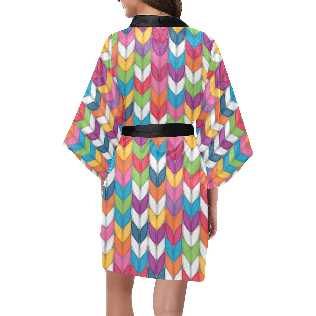 Knit Pattern Print Design 01 Women's Short Kimono