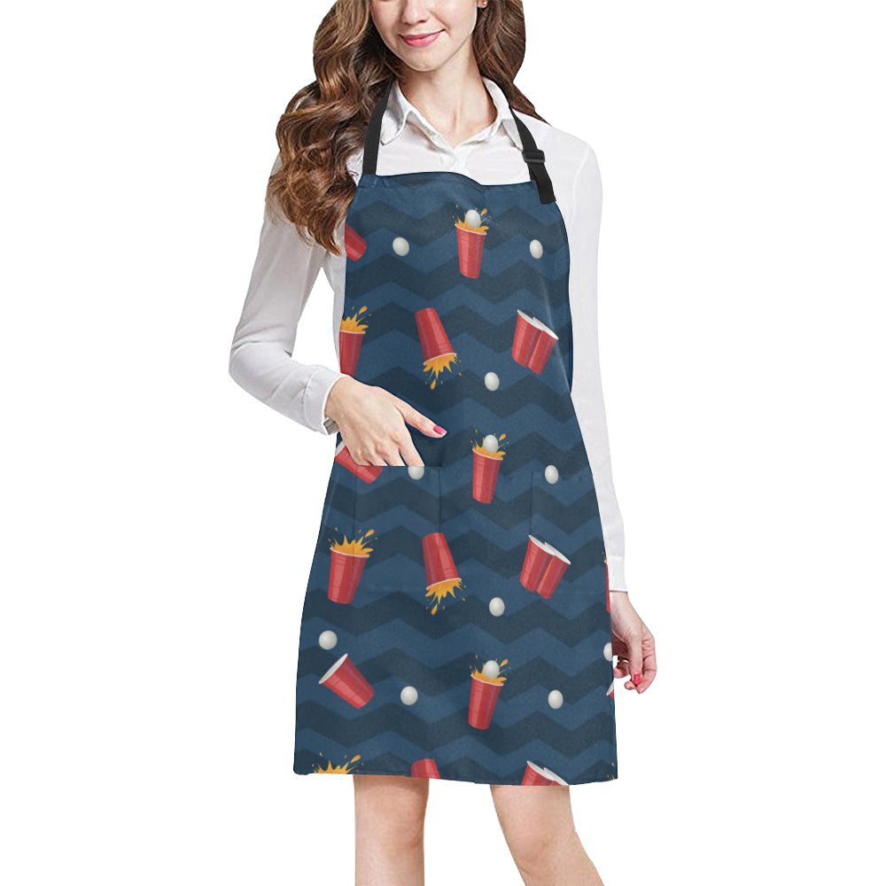 Beer Pong Pattern Print Design 01 Apron with Pocket