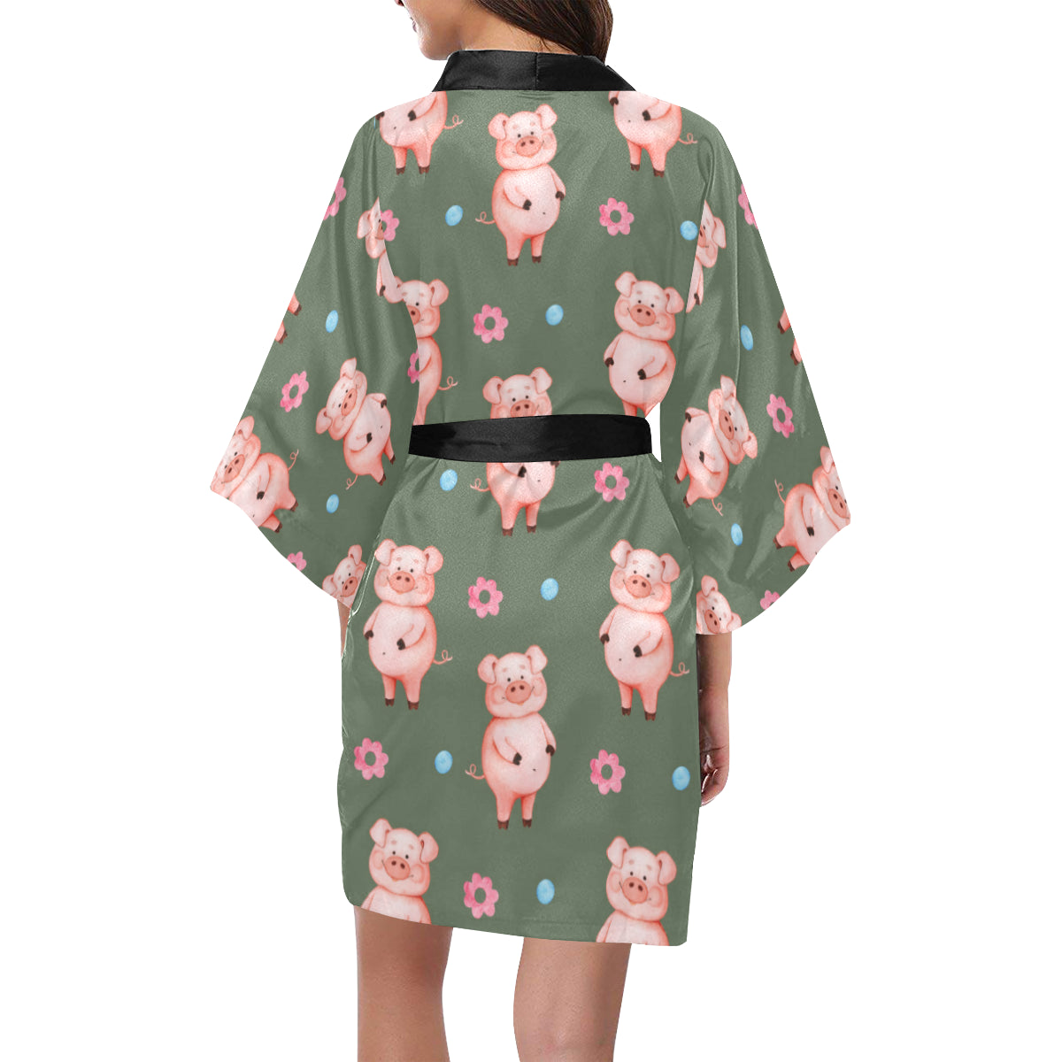 Pig Pattern Print Design 03 Women's Short Kimono