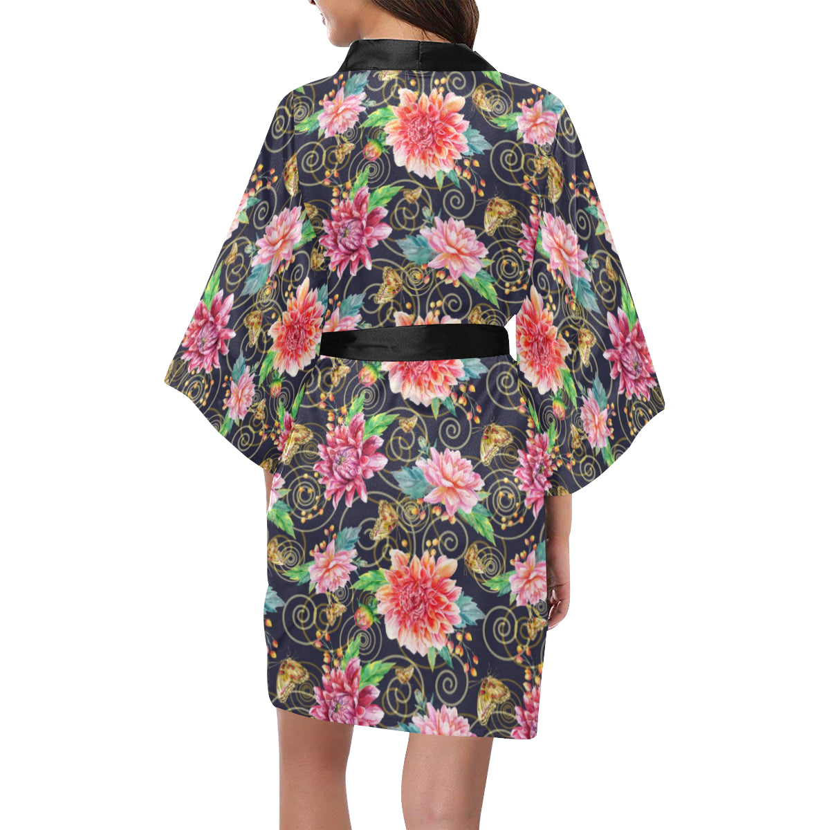 Dahlia Pattern Print Design DH02 Women's Short Kimono