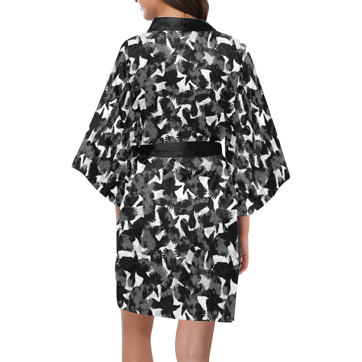 Crow Pattern Print Design 01 Women's Short Kimono
