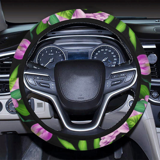 Bright Purple Floral Pattern Steering Wheel Cover with Elastic Edge