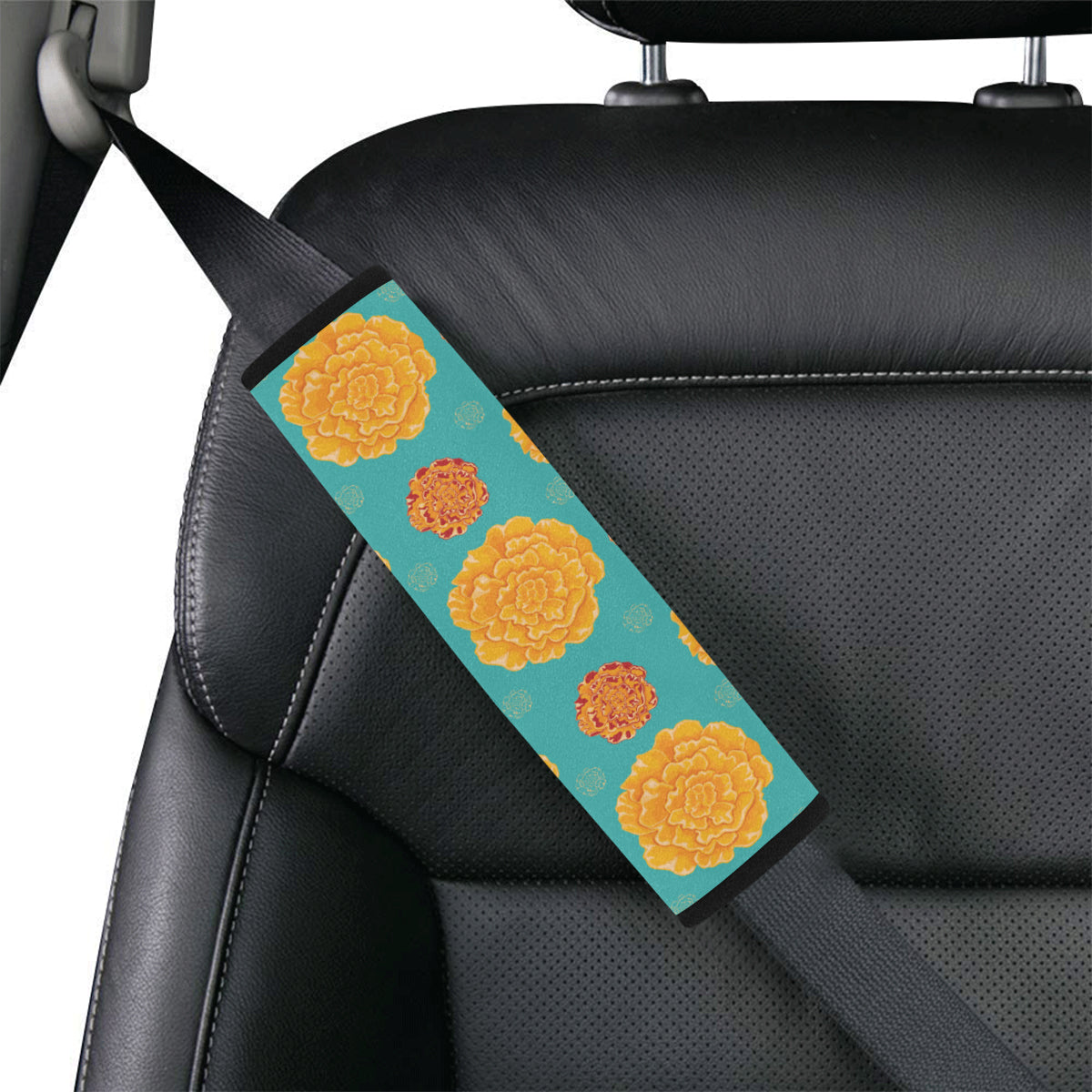 Marigold Pattern Print Design 02 Car Seat Belt Cover