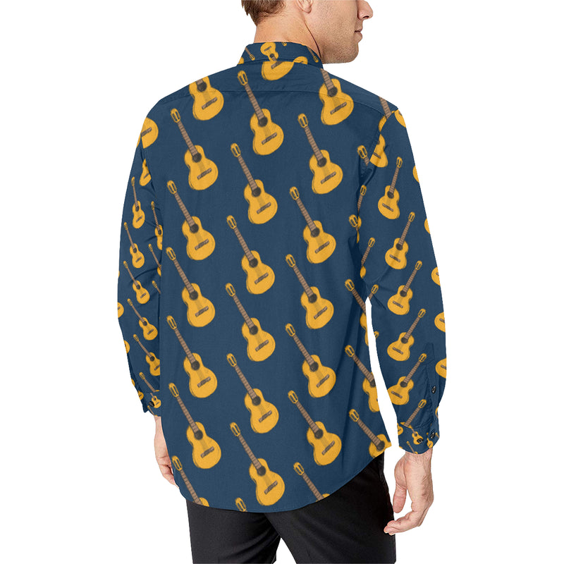 Acoustic Guitar Pattern Print Design 04 Men's Long Sleeve Shirt