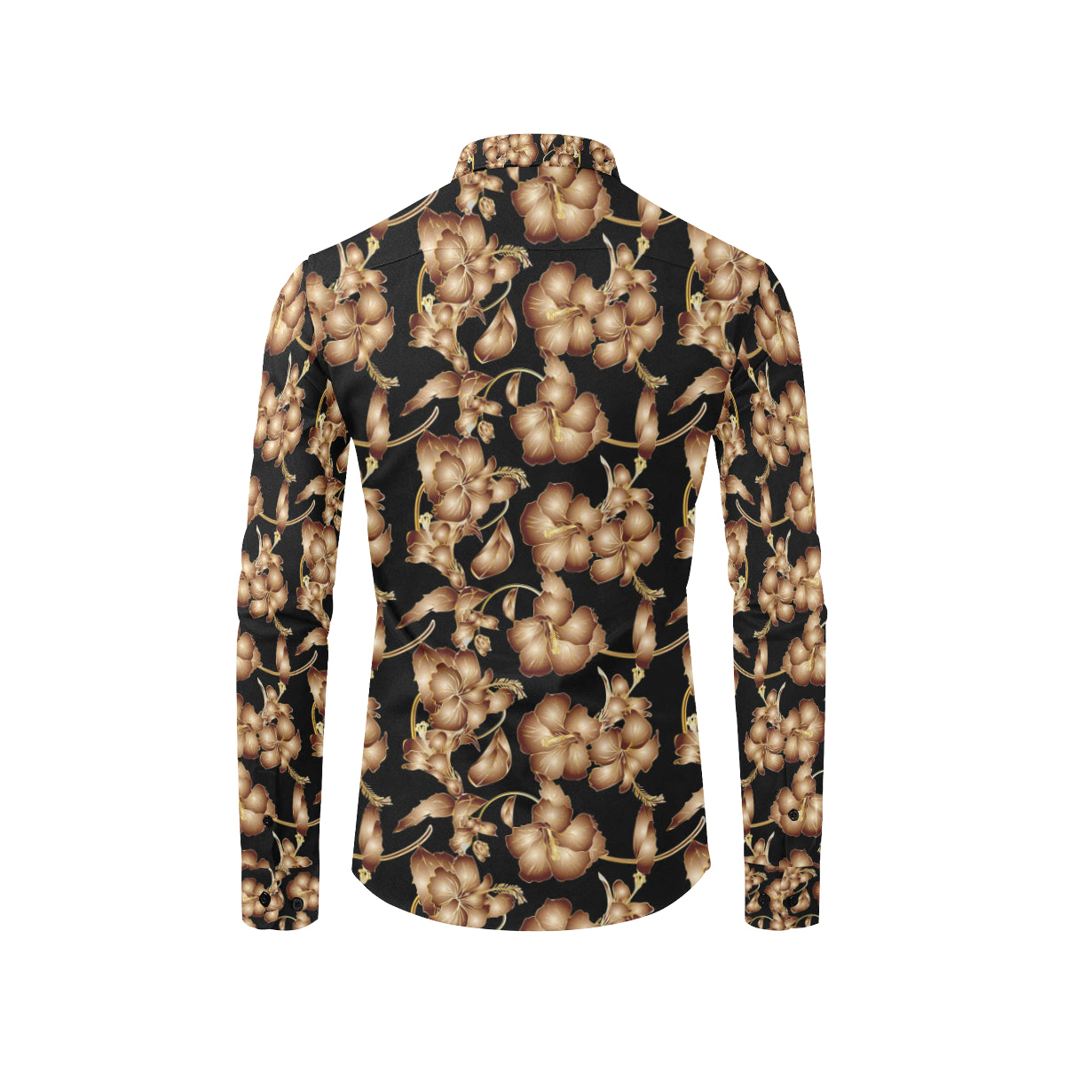 Brown Hibiscus Pattern Print Design HB06 Men's Long Sleeve Shirt