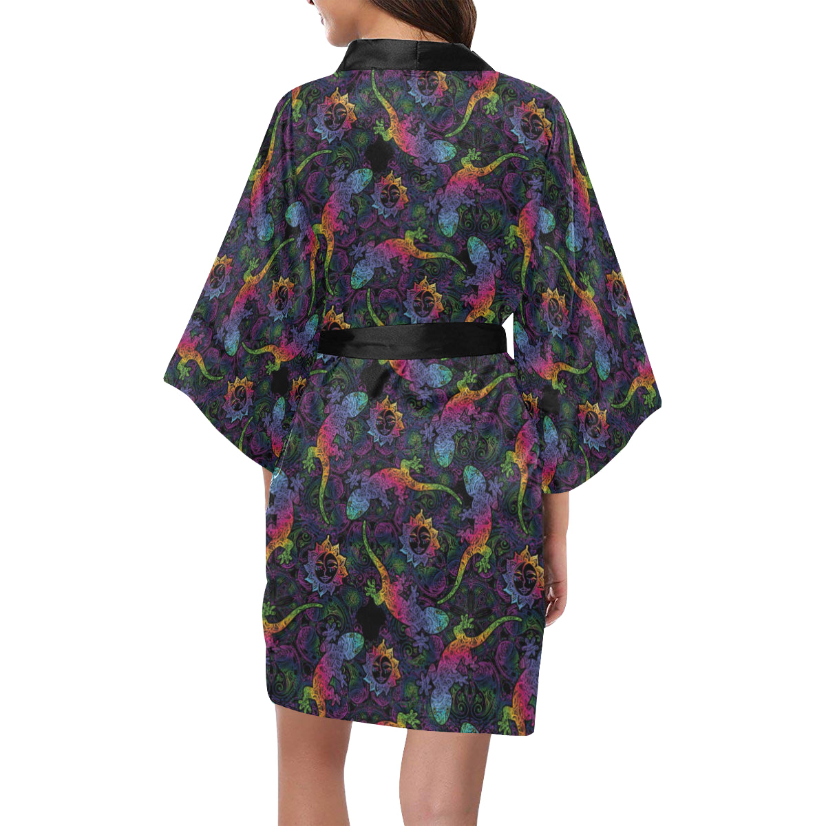 Gecko Rainbow Pattern Print Design 03 Women's Short Kimono