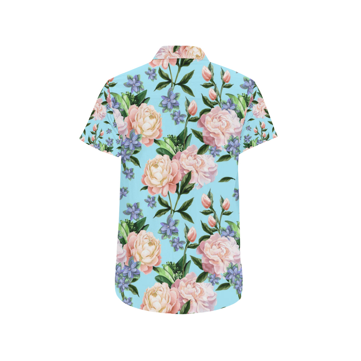 Peony Pattern Print Design PE02 Men's Short Sleeve Button Up Shirt