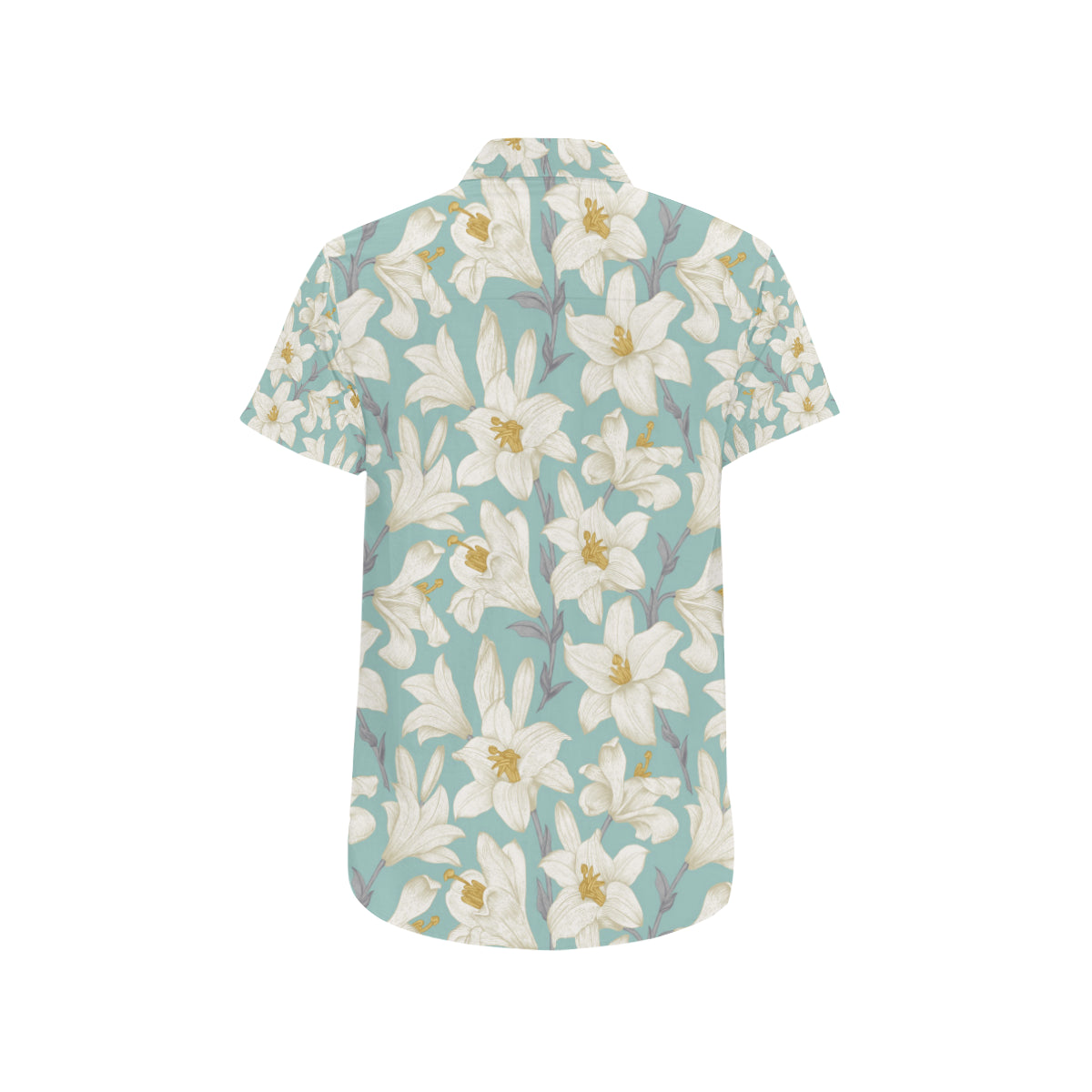 Lily Pattern Print Design 02 Men's Short Sleeve Button Up Shirt