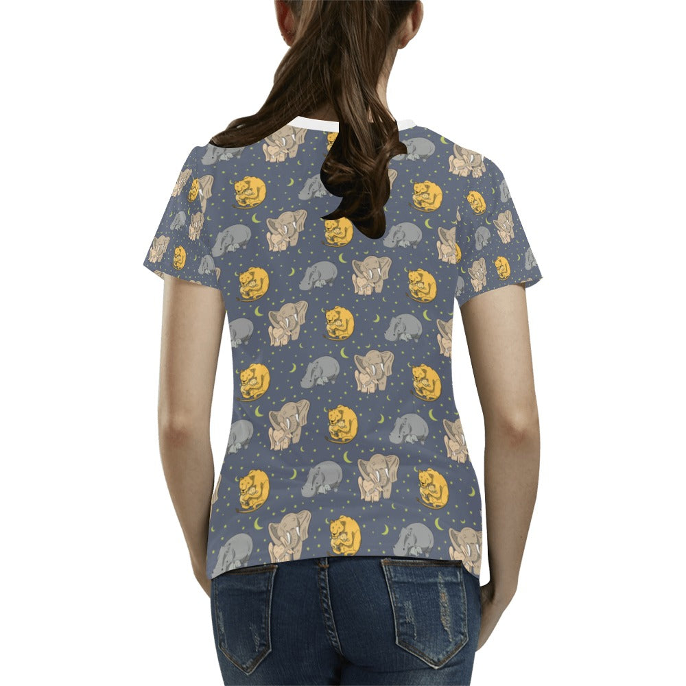 Safari Elephant Lion Print Design LKS303 Women's T-shirt