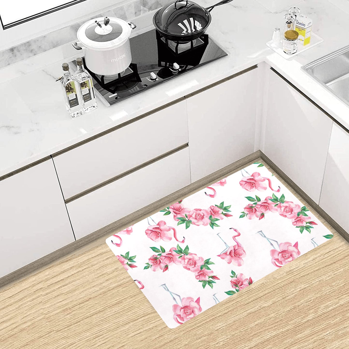 Flamingo Rose Pattern Kitchen Mat