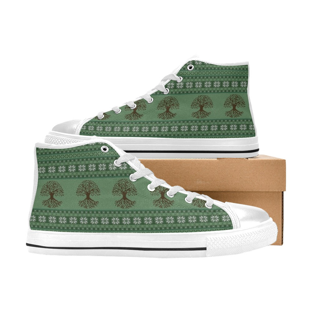 Tree Of Life Knit Style Print Design LKS301 High Top Women's White Shoes