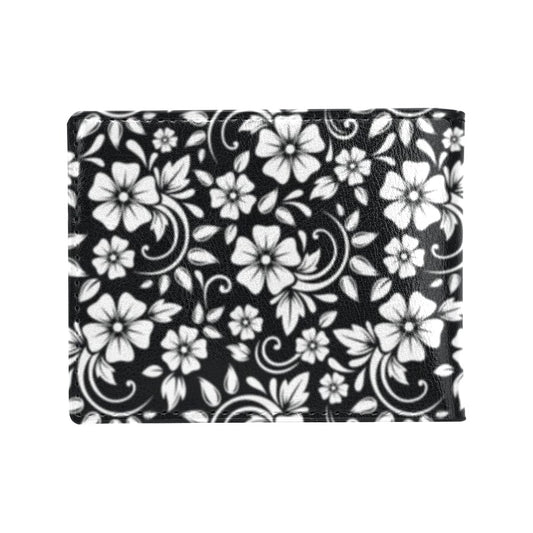 Floral Black White Themed Print Men's ID Card Wallet