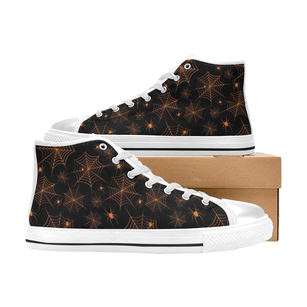 Spider Web Print Design LKS306 High Top Women's White Shoes