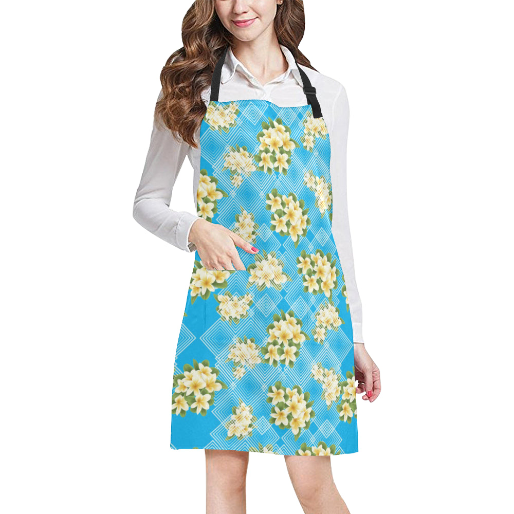 Yellow Plumeria Design Print Pattern Apron with Pocket