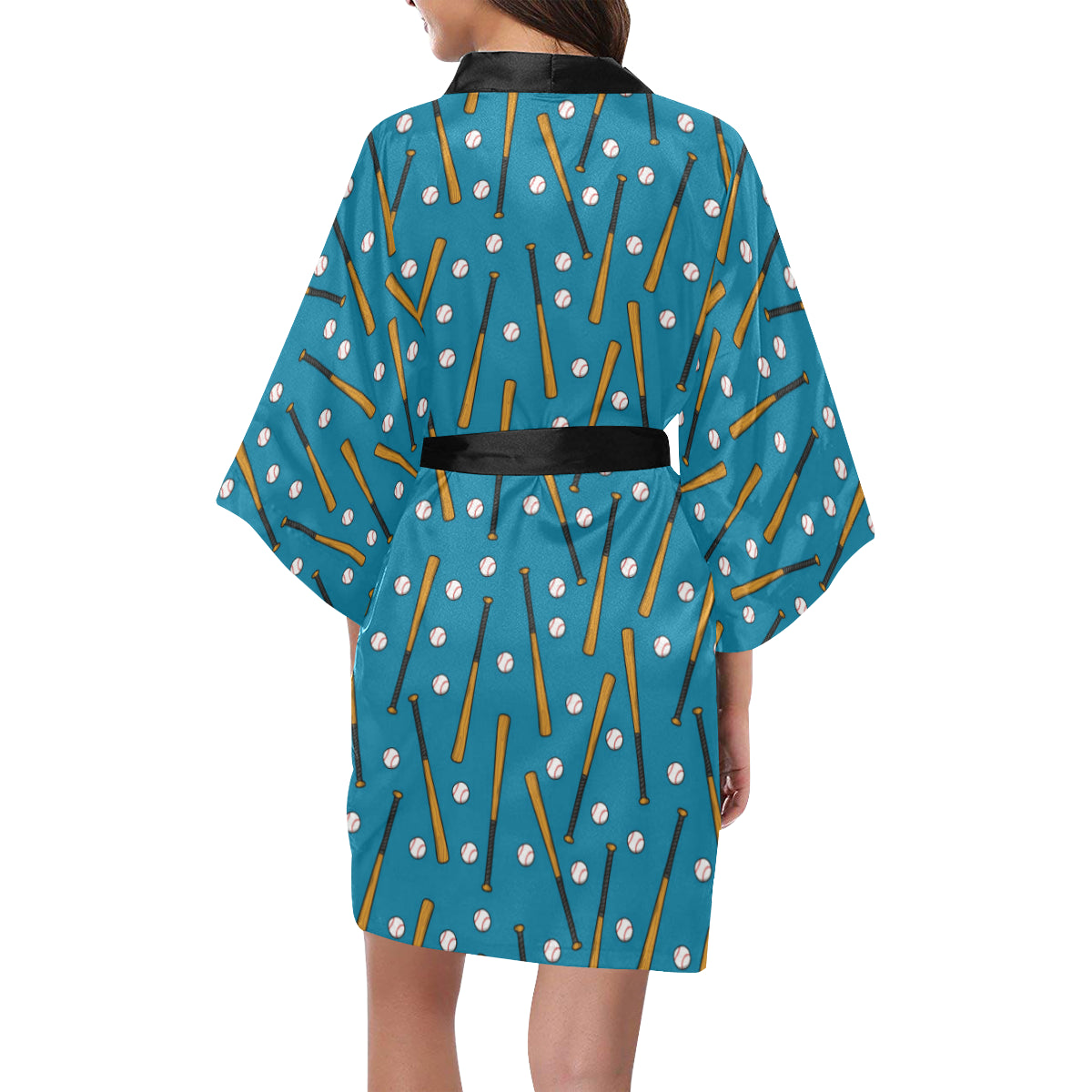 Baseball Pattern Print Design 01 Women's Short Kimono
