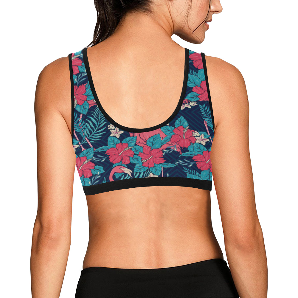 Flamingo Red Hibiscus Pattern Sports Bra