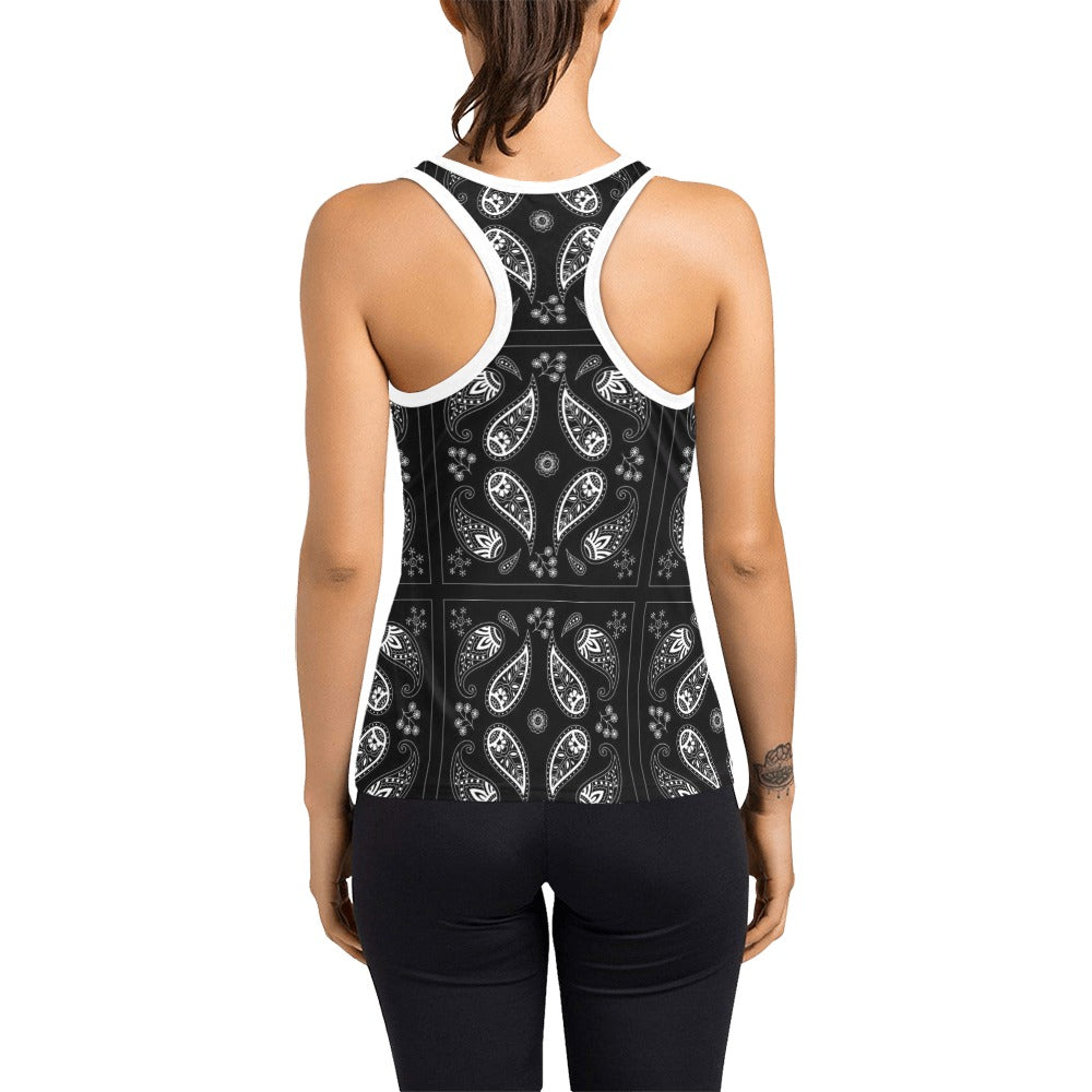Bandana Paisley Black Print Design LKS308 Women's Racerback Tank Top