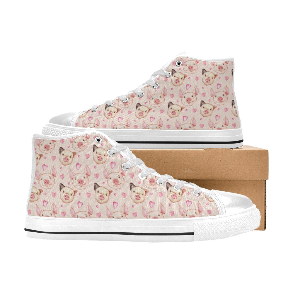 Pig Print Design LKS406 High Top Women's White Shoes