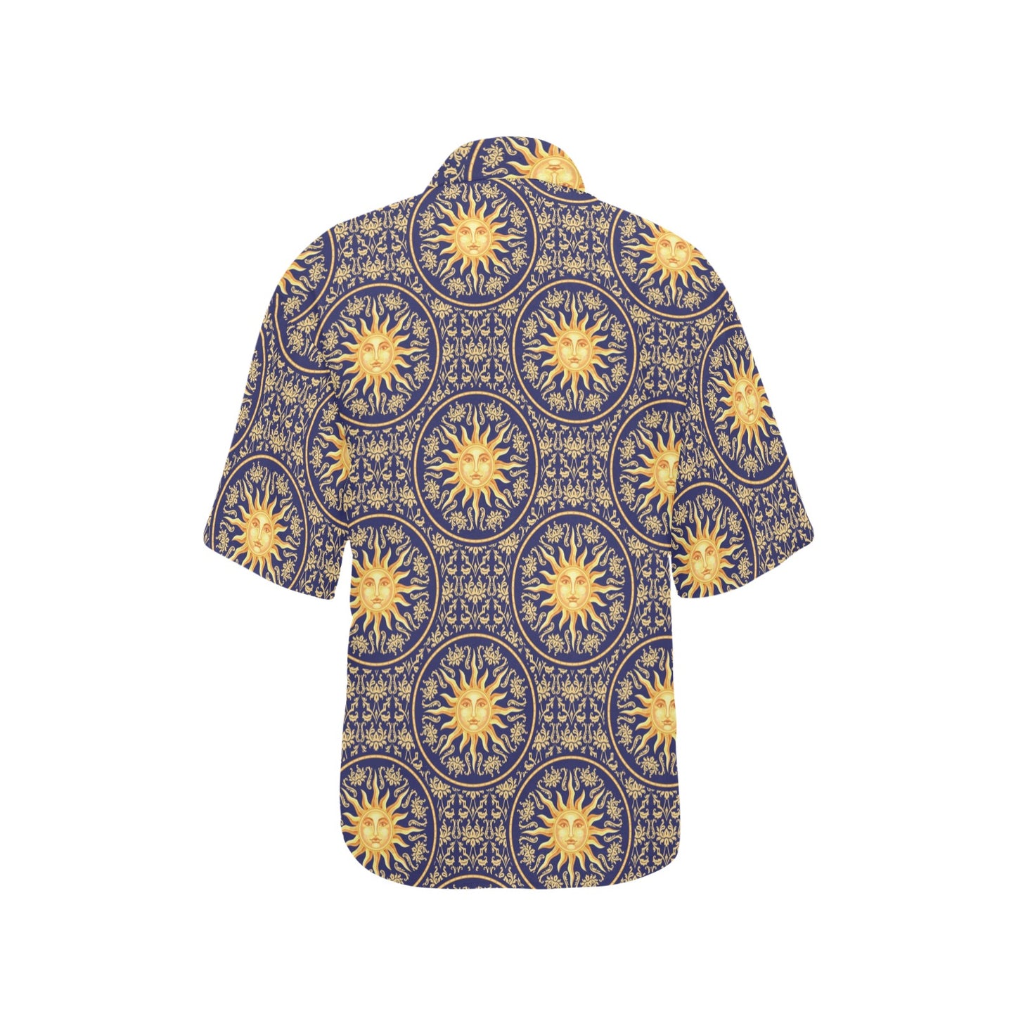 Celestial Gold Sun Face Women's Hawaiian Shirt