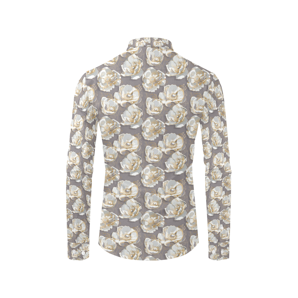 Elegant Grey Flower Print Men's Long Sleeve Shirt
