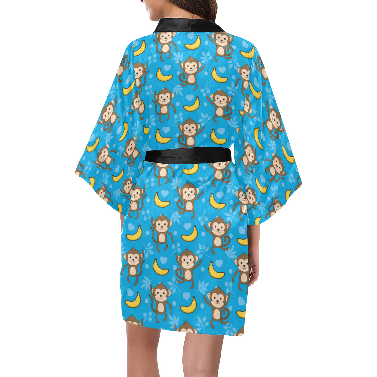 Monkey Pattern Print Design 05 Women's Short Kimono