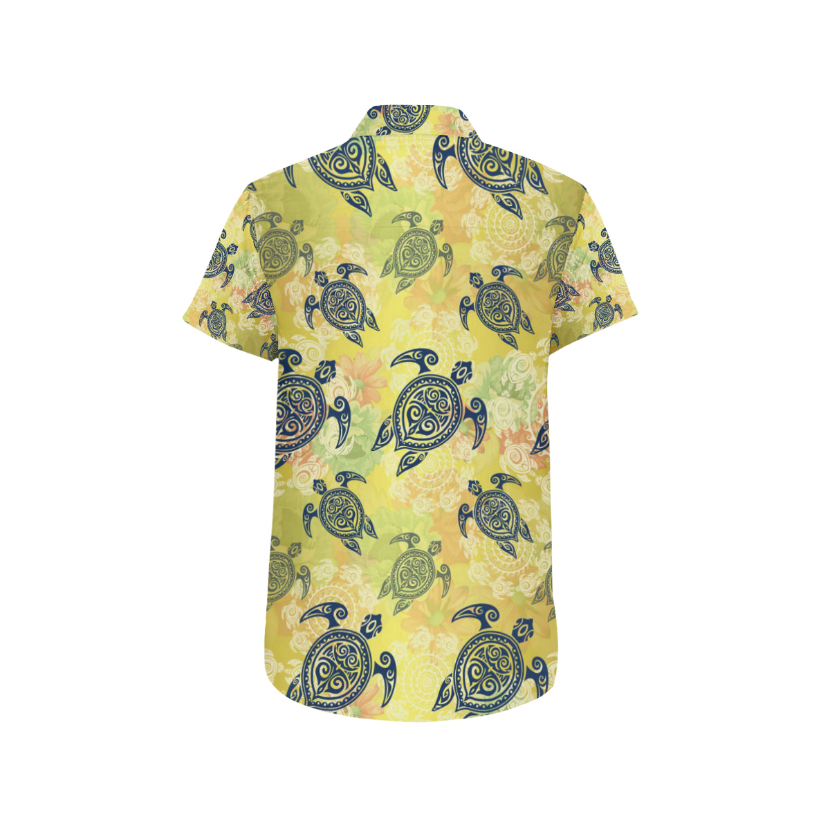 Hawaiian Turtle Tribal Design Print Men's Short Sleeve Button Up Shirt