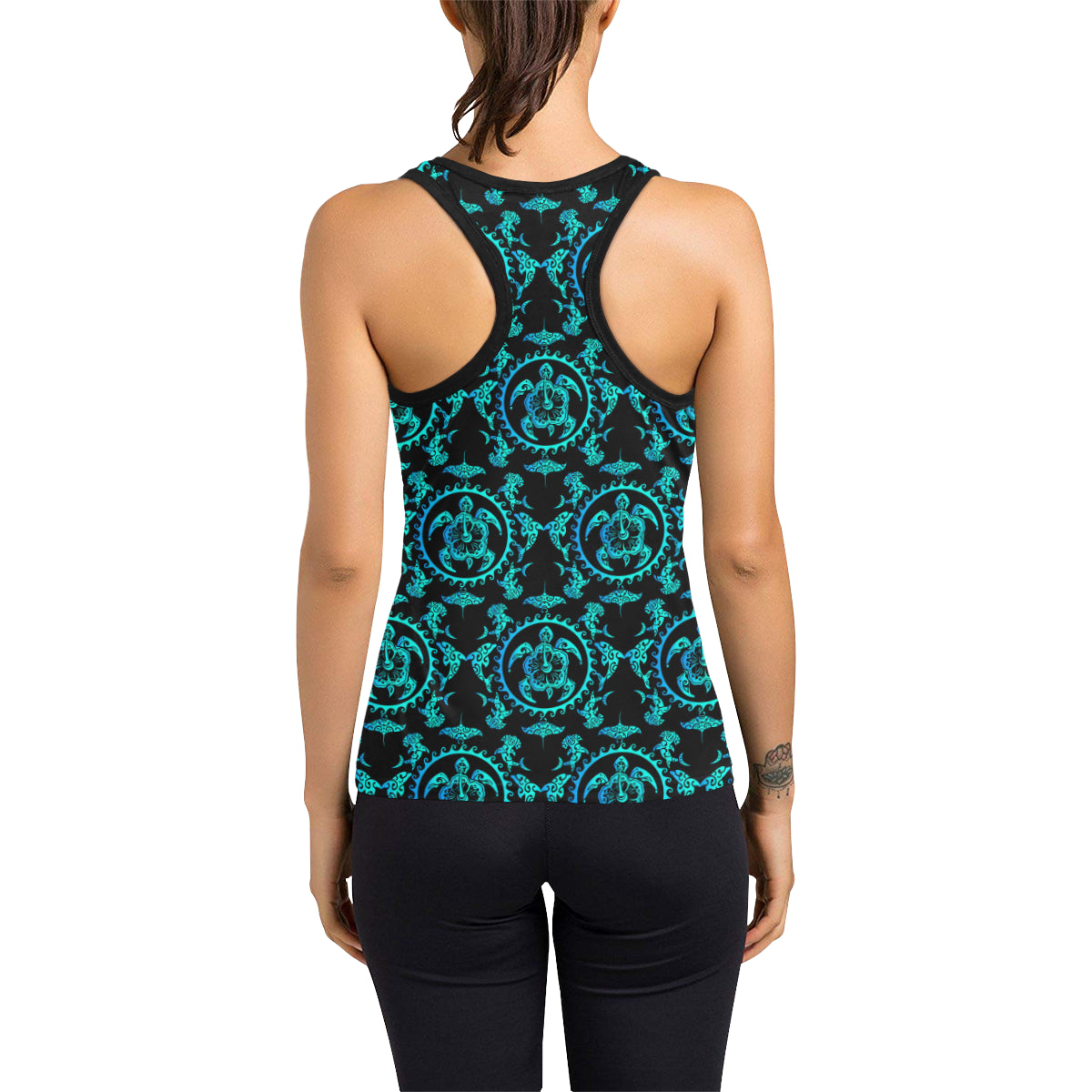 turquoise Tribal Sea Turtle Hawaiian Women's Racerback Tank Top