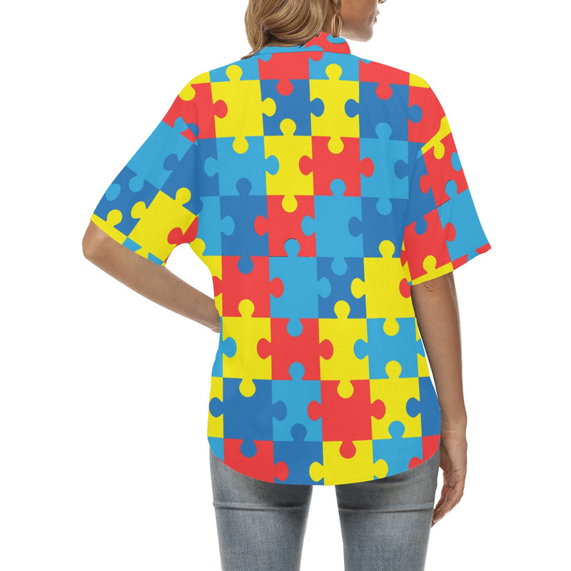 Autism Awareness Puzzles Design Print Women's Hawaiian Shirt