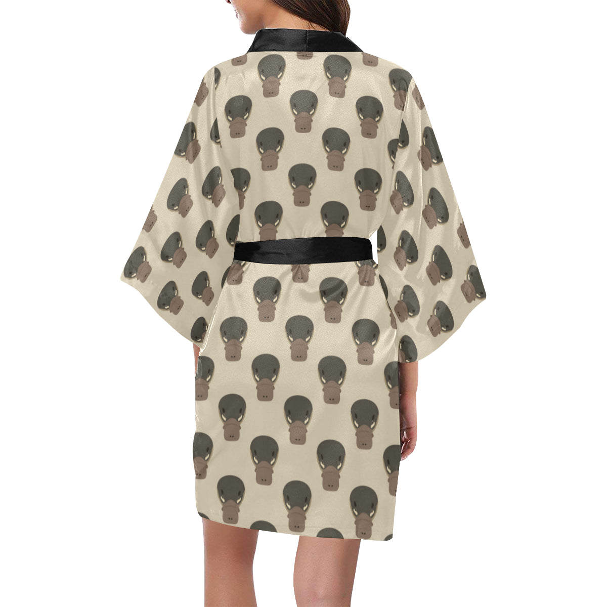 Platypus Pattern Print Design A03 Women's Short Kimono