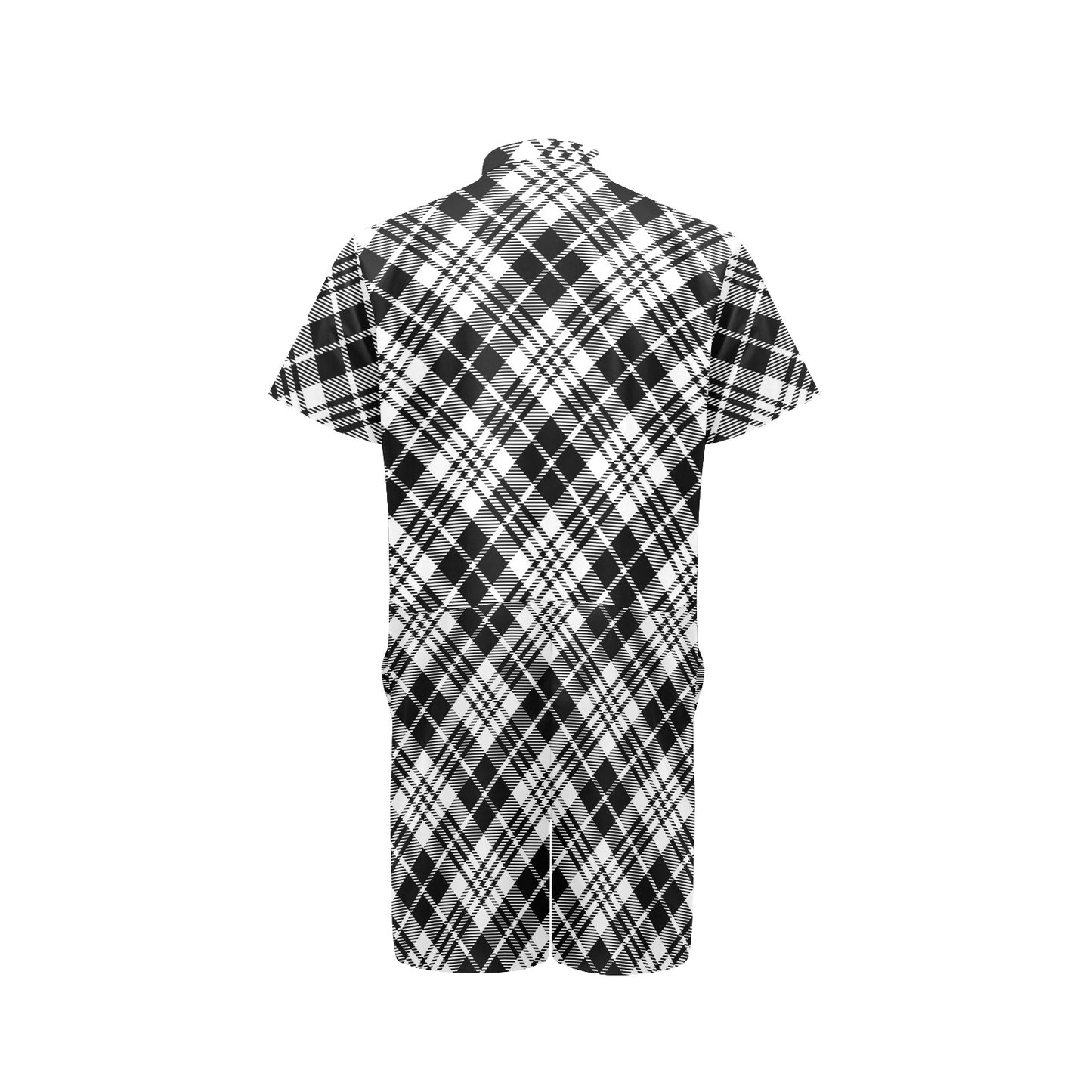 Plaid Black White Pattern Print Design A02 Men's Romper