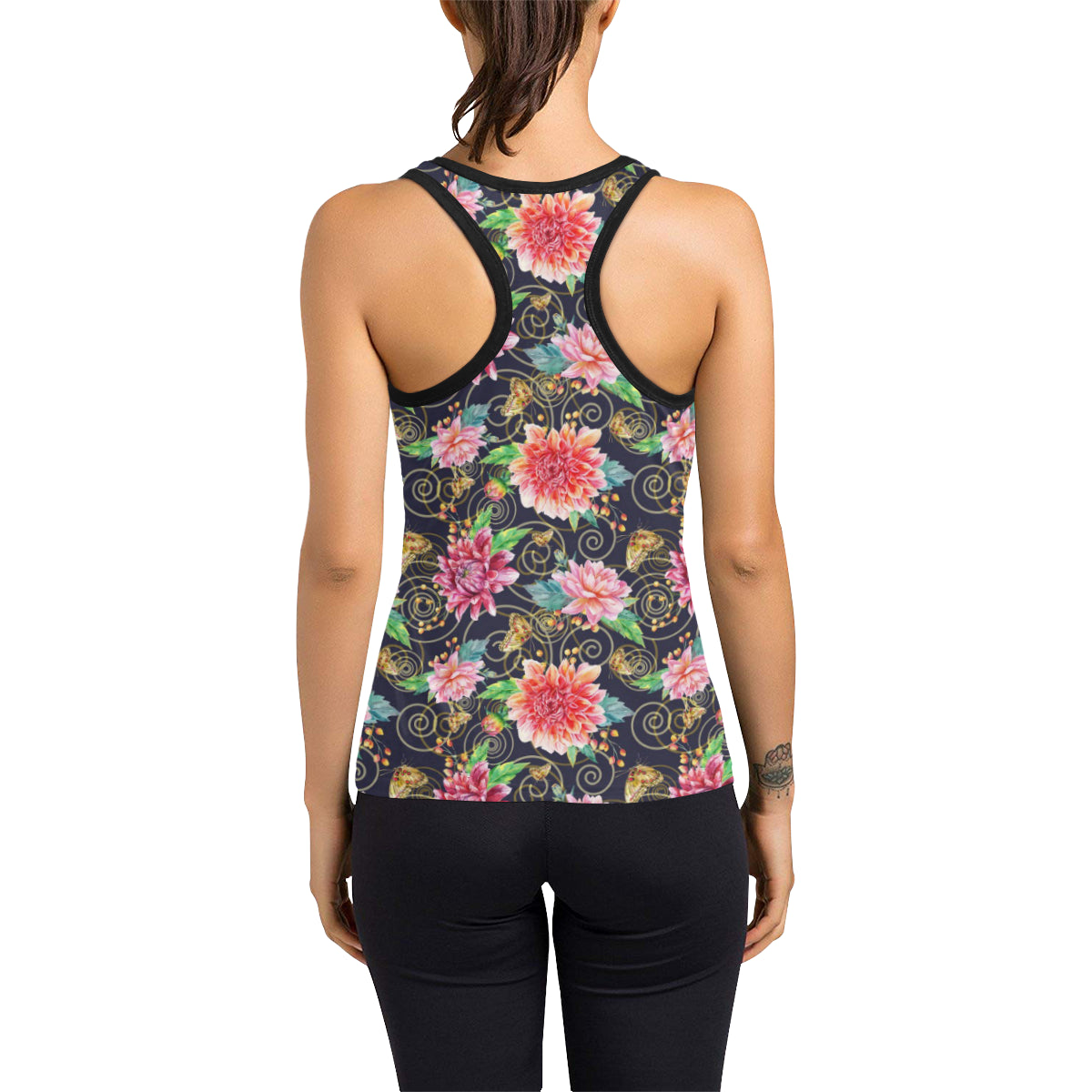 Dahlia Pattern Print Design DH02 Women's Racerback Tank Top