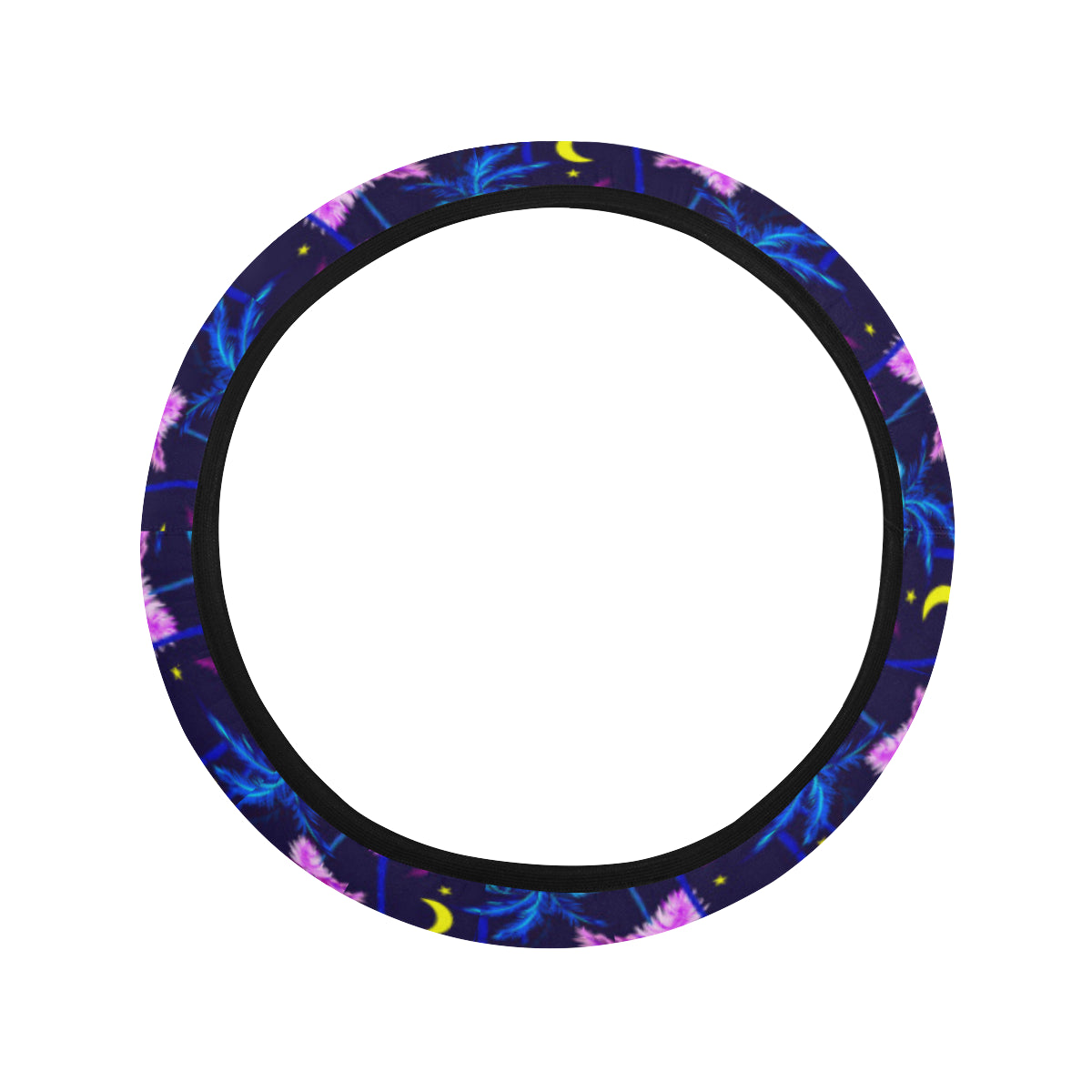 Palm Tree Night Scene Design Print Steering Wheel Cover with Elastic Edge