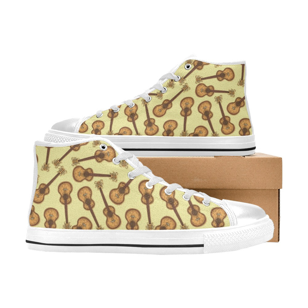 Acoustic Guitar Print Design LKS402 High Top Women's White Shoes