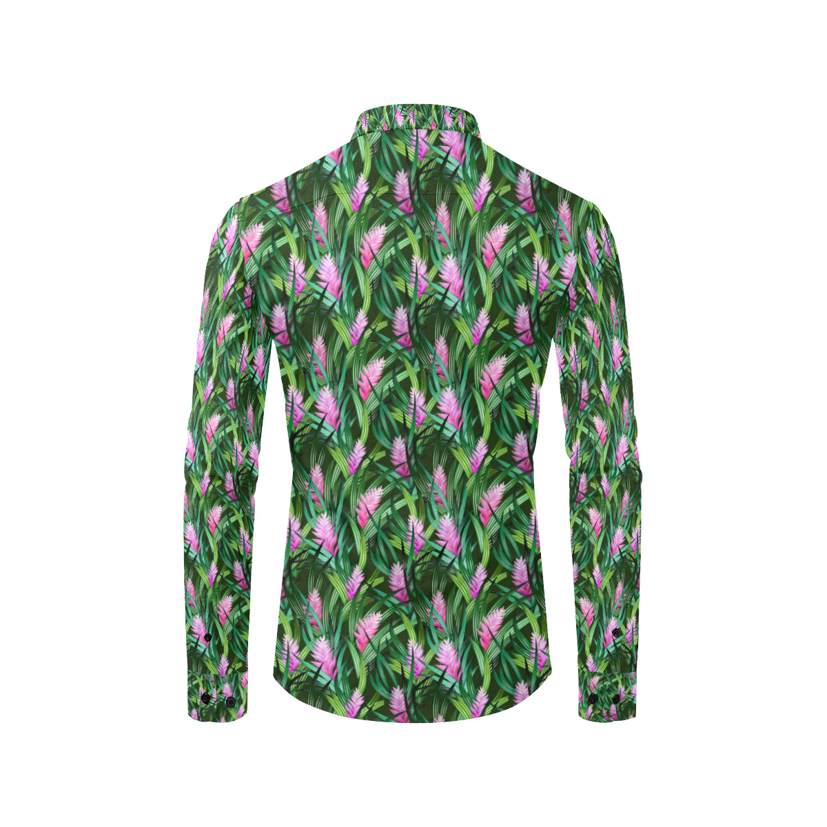 Tropical Folower Pink Heliconia Print Men's Long Sleeve Shirt