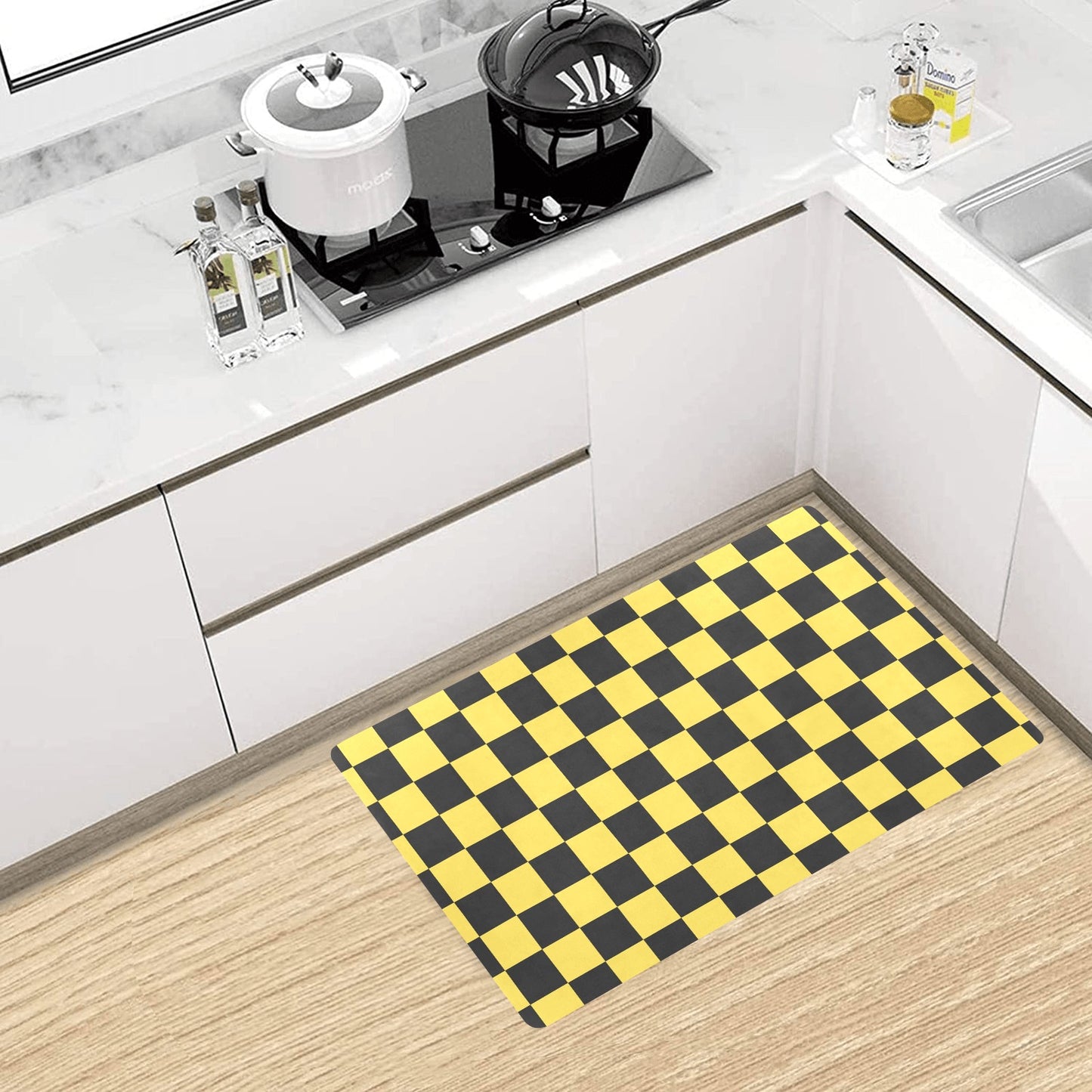 Checkered Yellow Pattern Print Design 03 Kitchen Mat