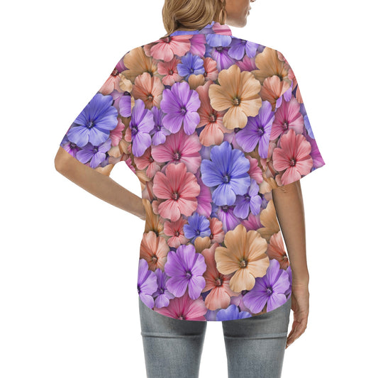 Colorful Geranium Pattern Women's Hawaiian Shirt