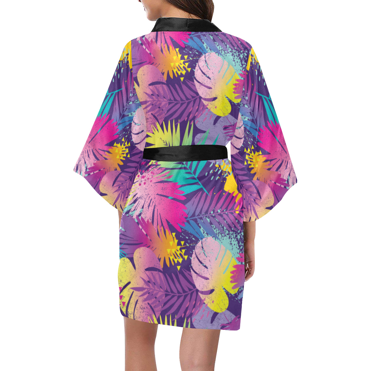 Palm Leaf Pattern Print Design A04 Women's Short Kimono