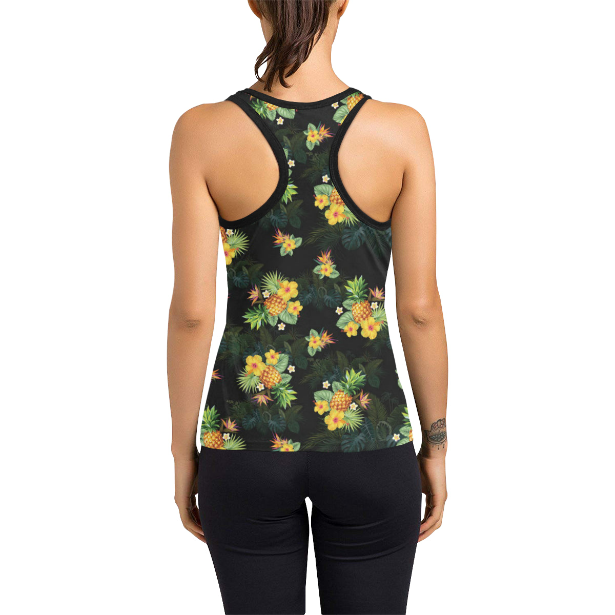 Pineapple Tropical Flower Print Pattern Women's Racerback Tank Top