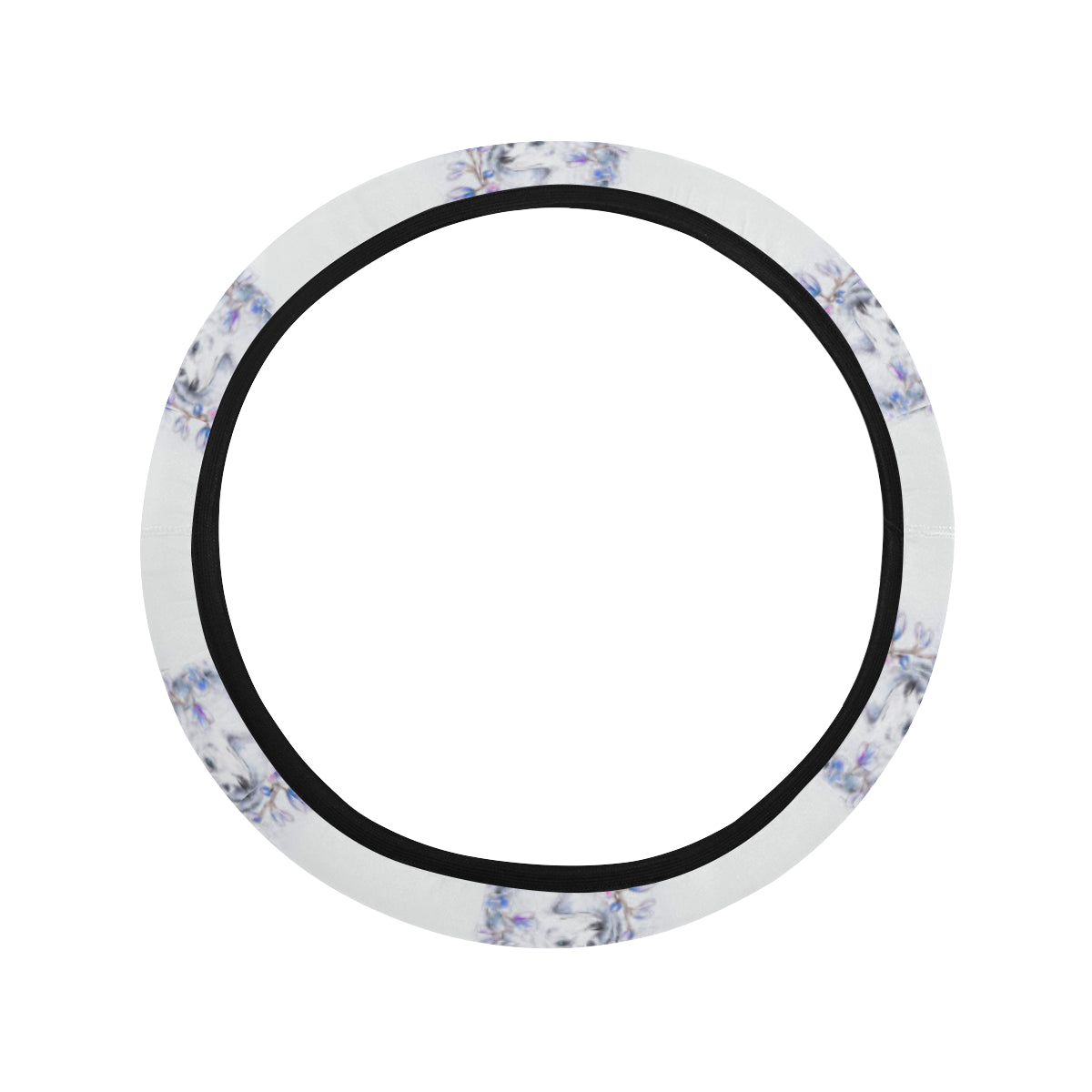 Wolf with Flower Print Design Steering Wheel Cover with Elastic Edge