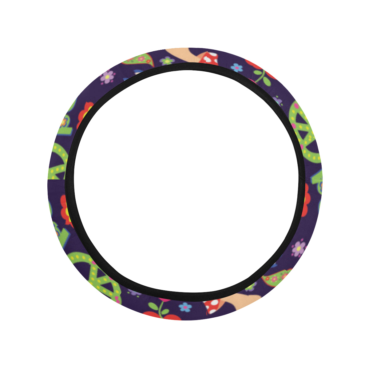 Flower Power Peace Design Print Steering Wheel Cover with Elastic Edge